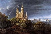 Karl friedrich schinkel Gothic Cathedral with Imperial Palace oil painting reproduction